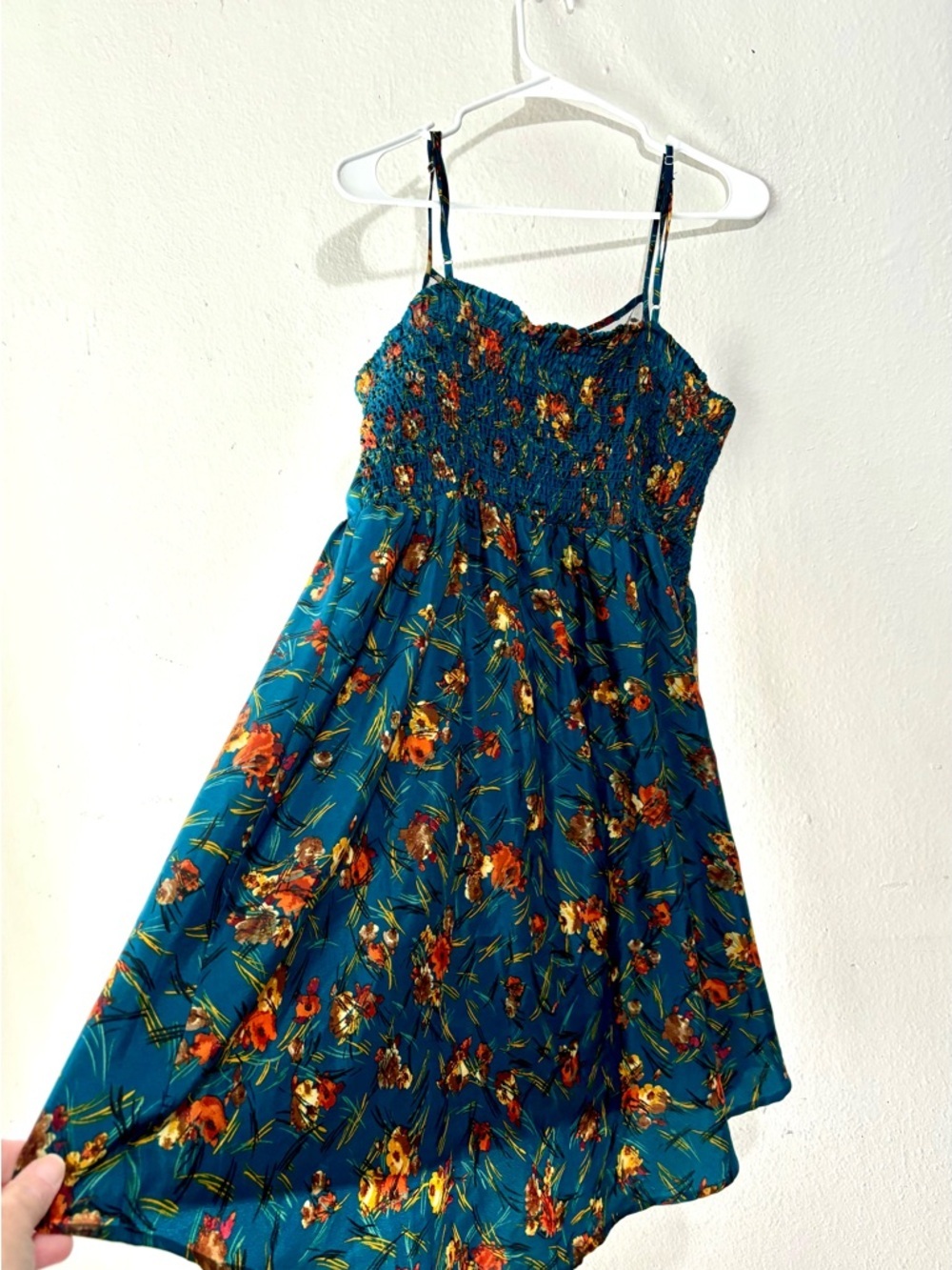 Xhilaration Teal Blue Floral Spaghetti Strap Sundress Size XL lace whimsical - Picture 3 of 5
